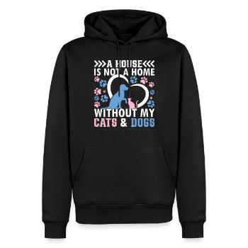 Amoureux des chiens - Une maison n’est pas une maison sans mes chats - Sweat à capuche Premium bio Homme - noir - Devant - Nico (187cm)