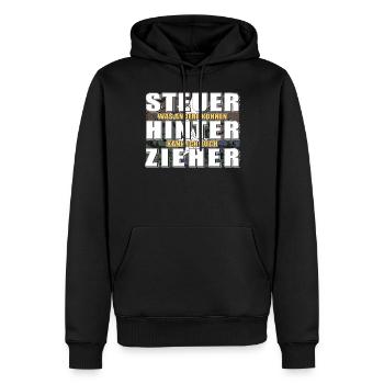 STEUERHINTERZIEHER - Männer Premium Bio Hoodie - Schwarz - Vorne - Nico (187cm)