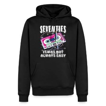 SEVENTIES IT WAS NOT ALWAYS EASY - Men’s Premium Organic Hoodie - black - Front - Nico (187cm)