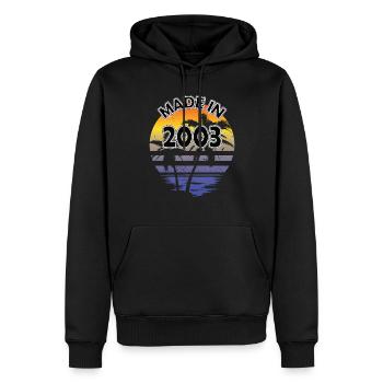 20e anniversaire Né en 2003 Fabriqué en 2003 - Sweat à capuche Premium bio Homme - noir - Devant - Nico (187cm)