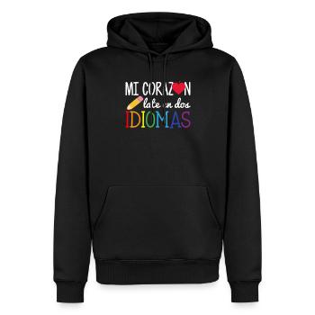 Mi corazon late en dos idiomas, bilingual Spanish - Männer Premium Bio Hoodie - Schwarz - Vorne - Nico (187cm)