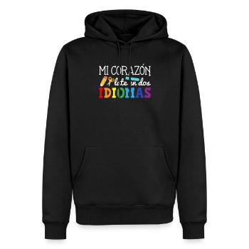 Mi corazon late en dos idiomas, bilingual Spanish - Männer Premium Bio Hoodie - Schwarz - Vorne - Nico (187cm)
