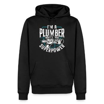 Plombier de plomberie vintage Je suis un - Sweat à capuche Premium bio Homme - noir - Devant - Nico (187cm)