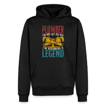 Plombier plombier retraité vintage - Sweat à capuche Premium bio Homme - noir - Devant - Nico (187cm)