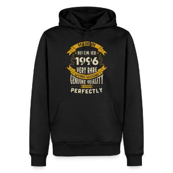 Décembre 1996 Millésime anniversaire - Sweat à capuche Premium bio Homme - noir - Devant - Nico (187cm)
