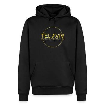Citation de Tel Aviv - Sweat à capuche Premium bio Homme - noir - Devant - Nico (187cm)