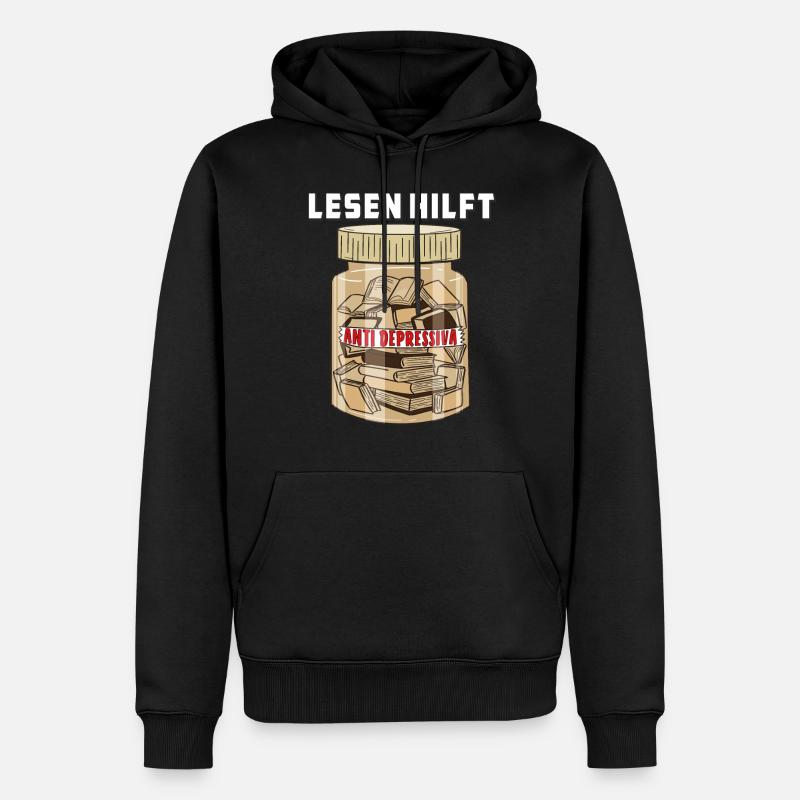 BUCH LESEN HILFT - Männer Premium Bio Hoodie - Schwarz