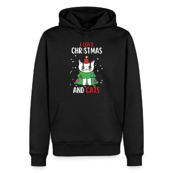 J’aime Noël et Chats Chat Noël - Sweat à capuche Premium bio Homme - noir - Devant - Nico (187cm)