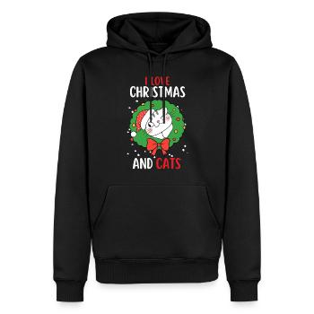 J’aime Noël et Chats Chat Noël - Sweat à capuche Premium bio Homme - noir - Devant - Nico (187cm)