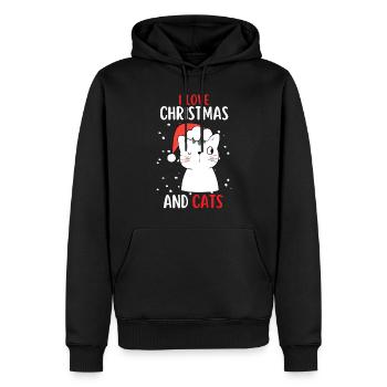 J’aime Noël et Chats Chat Noël - Sweat à capuche Premium bio Homme - noir - Devant - Nico (187cm)