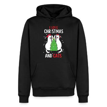 J’aime Noël et Chats Chat Noël - Sweat à capuche Premium bio Homme - noir - Devant - Nico (187cm)