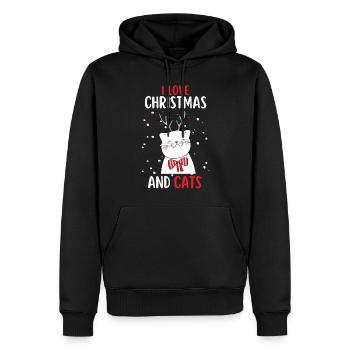 J’aime Noël et Chats Chat Noël - Sweat à capuche Premium bio Homme - noir - Devant - Nico (187cm)