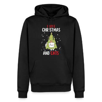 J’aime Noël et Chats Chat Noël - Sweat à capuche Premium bio Homme - noir - Devant - Nico (187cm)