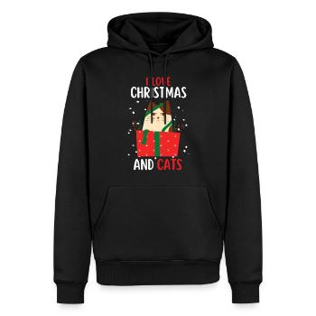 J’aime Noël et Chats Chat Noël - Sweat à capuche Premium bio Homme - noir - Devant - Nico (187cm)
