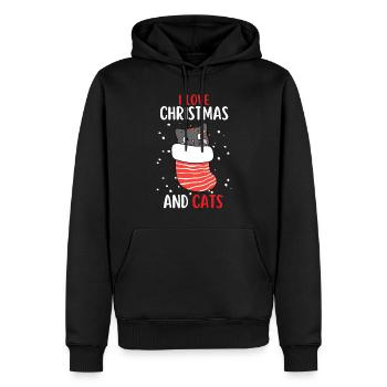J’aime Noël et Chats Chat Noël - Sweat à capuche Premium bio Homme - noir - Devant - Nico (187cm)