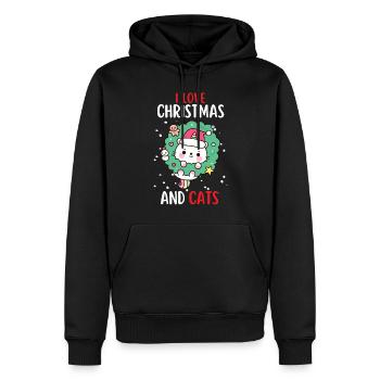 J’aime Noël et Chats Chat Noël - Sweat à capuche Premium bio Homme - noir - Devant - Nico (187cm)