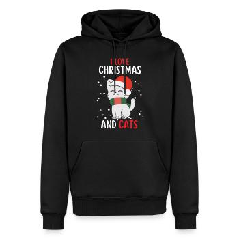J’aime Noël et Chats Chat Noël - Sweat à capuche Premium bio Homme - noir - Devant - Nico (187cm)