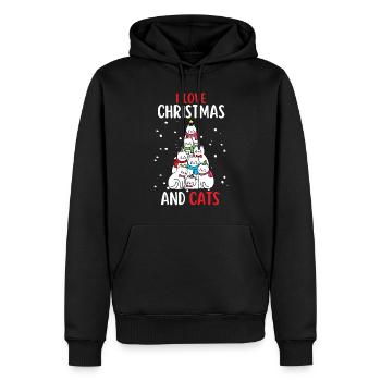 J’aime Noël et Chats Chat Noël - Sweat à capuche Premium bio Homme - noir - Devant - Nico (187cm)