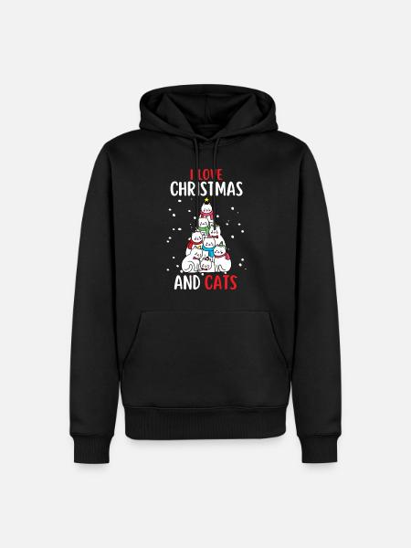 I Love Christmas and Cats Katze Weihnachten - Männer Premium Bio Hoodie - Schwarz