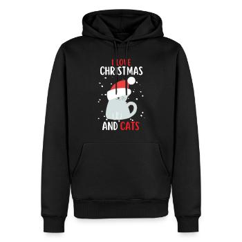 J’aime Noël et Chats Chat Noël - Sweat à capuche Premium bio Homme - noir - Devant - Nico (187cm)
