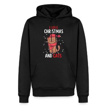 J’aime Noël et Chats Chat Noël - Sweat à capuche Premium bio Homme - noir - Devant - Nico (187cm)
