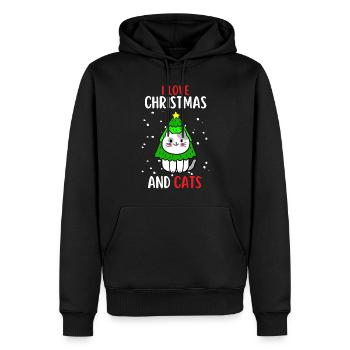 J’aime Noël et Chats Chat Noël - Sweat à capuche Premium bio Homme - noir - Devant - Nico (187cm)