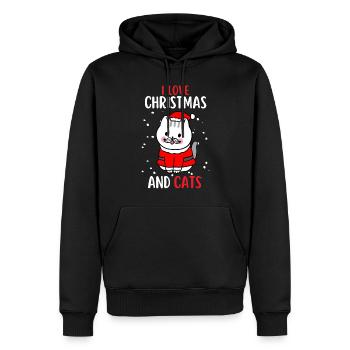 J’aime Noël et Chats Chat Noël - Sweat à capuche Premium bio Homme - noir - Devant - Nico (187cm)