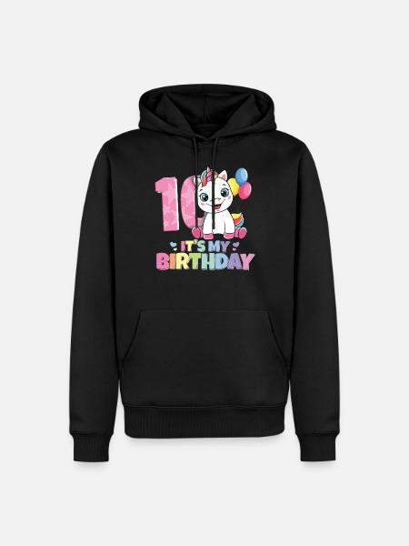 Regenboog Eenhoorn 10e Verjaardag Meisje 10 jaar - Mannen Premium Bio hoodie - zwart