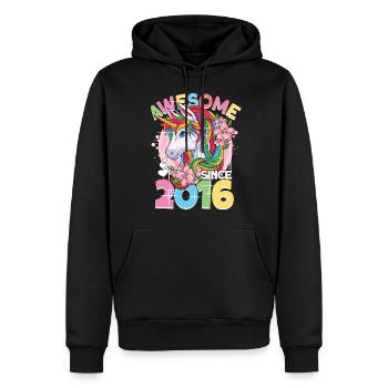 Regenbogen Einhorn 7. Geburtstag Mädchen 7 Jahre - Männer Premium Bio Hoodie - Schwarz - Vorne - Nico (187cm)