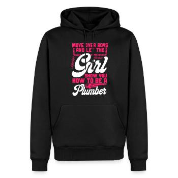 Plombier de plomberie femme déménager - Sweat à capuche Premium bio Homme - noir - Devant - Nico (187cm)