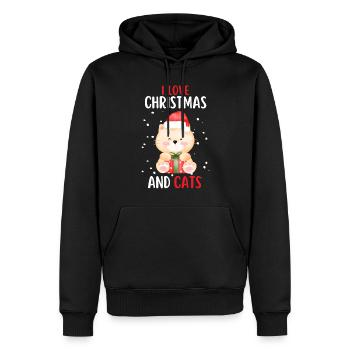 J’aime Noël et Chats Chat Noël - Sweat à capuche Premium bio Homme - noir - Devant - Nico (187cm)