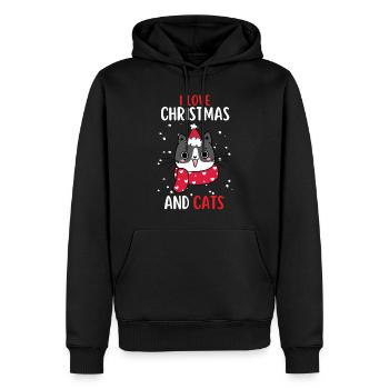 J’aime Noël et Chats Chat Noël - Sweat à capuche Premium bio Homme - noir - Devant - Nico (187cm)