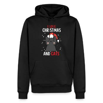 J’aime Noël et Chats Chat Noël - Sweat à capuche Premium bio Homme - noir - Devant - Nico (187cm)