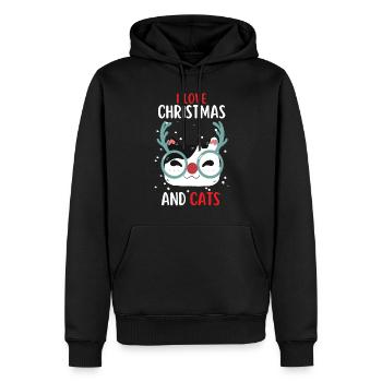J’aime Noël et Chats Chat Noël - Sweat à capuche Premium bio Homme - noir - Devant - Nico (187cm)
