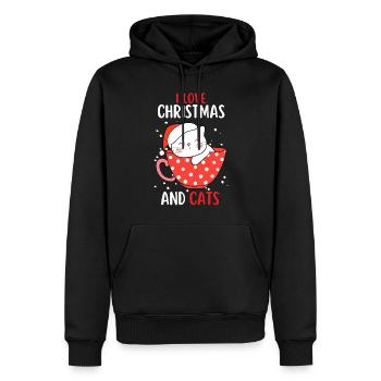 J’aime Noël et Chats Chat Noël - Sweat à capuche Premium bio Homme - noir - Devant - Nico (187cm)
