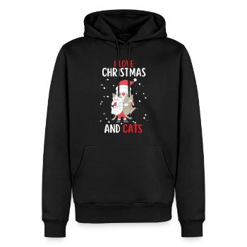 J’aime Noël et Chats Chat Noël - Sweat à capuche Premium bio Homme - noir - Devant - Nico (187cm)