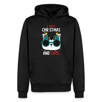 J’aime Noël et Chats Chat Noël - Sweat à capuche Premium bio Homme - noir - Devant - Nico (187cm)