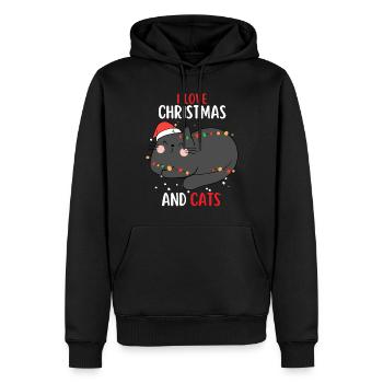 J’aime Noël et Chats Chat Noël - Sweat à capuche Premium bio Homme - noir - Devant - Nico (187cm)