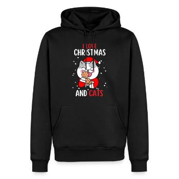 J’aime Noël et Chats Chat Noël - Sweat à capuche Premium bio Homme - noir - Devant - Nico (187cm)