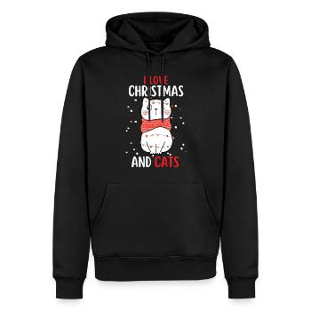 J’aime Noël et Chats Chat Noël - Sweat à capuche Premium bio Homme - noir - Devant - Nico (187cm)