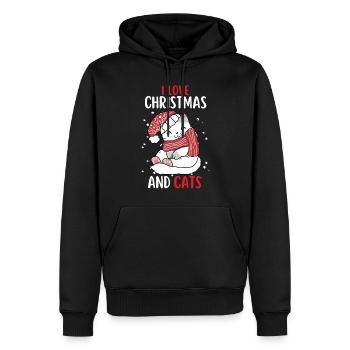 J’aime Noël et Chats Chat Noël - Sweat à capuche Premium bio Homme - noir - Devant - Nico (187cm)