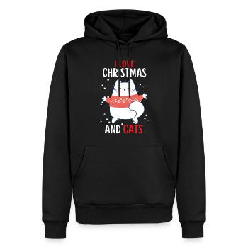 J’aime Noël et Chats Chat Noël - Sweat à capuche Premium bio Homme - noir - Devant - Nico (187cm)