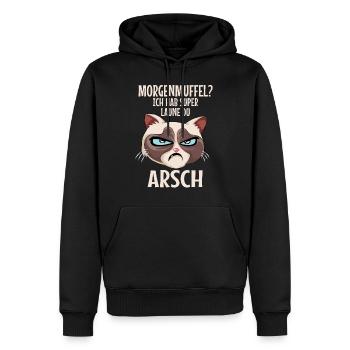 Morgenmuffel Katze Lustiger Spruch - Männer Premium Bio Hoodie - Schwarz - Vorne - Nico (187cm)