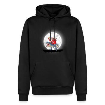 Le Père Noël chevauche des dinosaures - Sweat à capuche Premium bio Homme - noir - Devant - Nico (187cm)