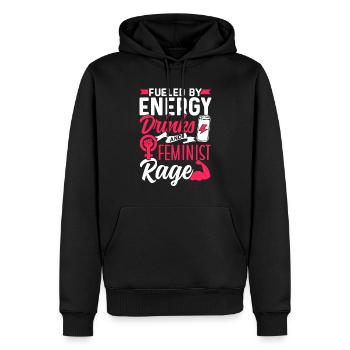 Alimenté par les boissons énergisantes et la colère féministe - Sweat à capuche Premium bio Homme - noir - Devant - Nico (187cm)