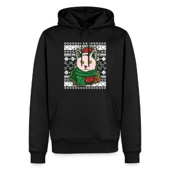 Pull de Noël moche Chat de Noël - Sweat à capuche Premium bio Homme - noir - Devant - Nico (187cm)