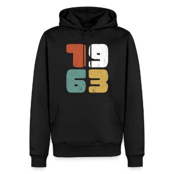 60. Geburtstag Jahrgang 1963 Collage - Männer Premium Bio Hoodie - Schwarz - Vorne - Nico (187cm)