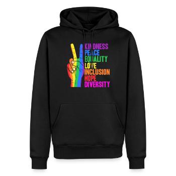 Enfance Paix Égalité Amour Inclusion Espoir - Sweat à capuche Premium bio Homme - noir - Devant - Nico (187cm)
