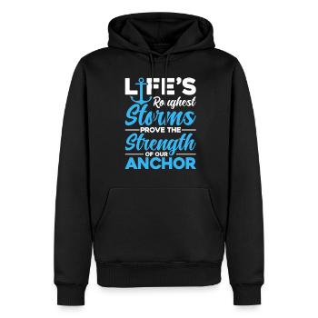 Life Roughest Stroms Prove The Strenght - Männer Premium Bio Hoodie - Schwarz - Vorne - Nico (187cm)