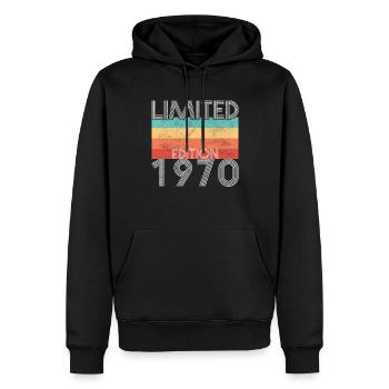 Édition Limitée Rétro 1970 - Sweat à capuche Premium bio Homme - noir - Devant - Nico (187cm)